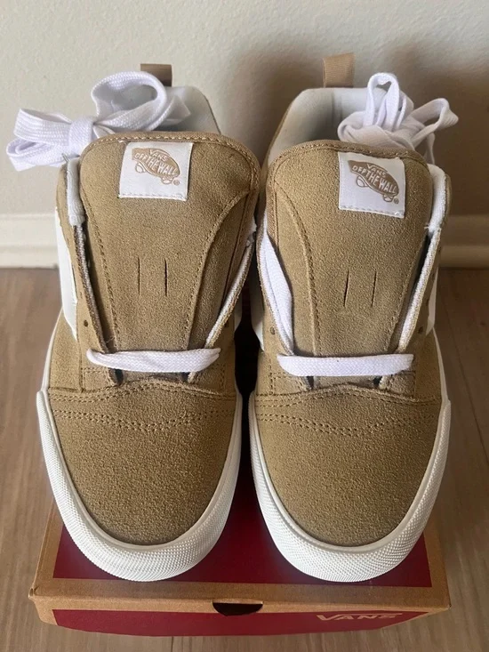 Vans Women’s Tan Suede Platform Old Skool Sneakers with White Stripe - Picture 2 of 7